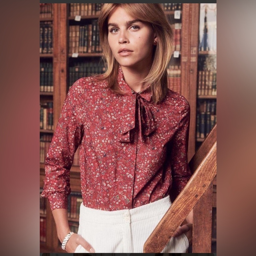 Sezane Norah blouse size 36 floral neck tie